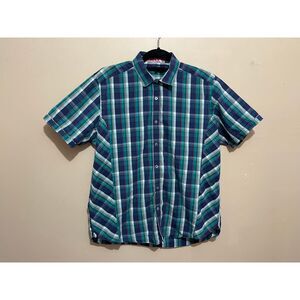Ted Baker‎ London Men's Plaid Short Sleeve Button Down Shirt Navy Green Size S